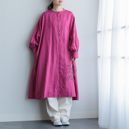 【ふんわりボリューム袖】前開きロングシャツワンピース：T0925H29